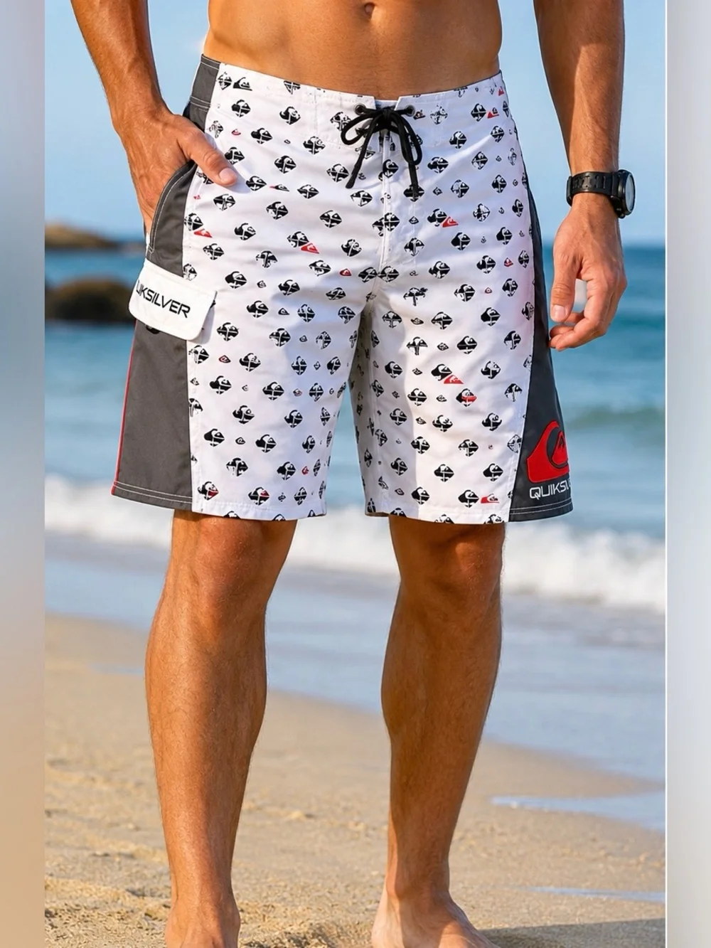 Men’s Board Shorts Quicksilver Size 36 VELCRO closure pocket. EUC SWIM SURF